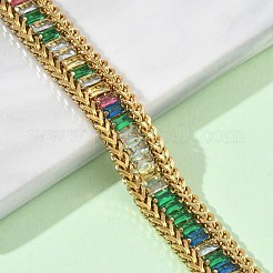 304 Stainless Steel & Glass Wheat Chain Double Layers Bracelets for Women&nbsp;BJEW-F540-08G-04