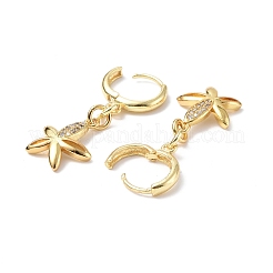 Clear Cubic Zirconia Flower Dangle Hoop Earrings&nbsp;EJEW-B017-16G
