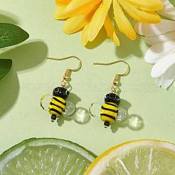 Bees Glass with Brass Dangle Earrings for Women&nbsp;EJEW-TA00548