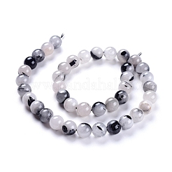 Natural Tourmalinated Quartz/Black Rutilated Quartz Beads Strands&nbsp;G-E558-04-10mm