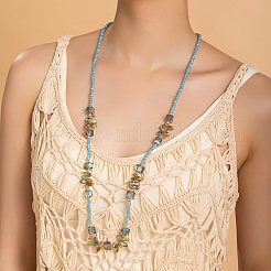 Bohemian Vacation Style Glass Teardrop Cube Round Beaded Long Women's Vintage Fashion Necklaces&nbsp;OA6188-3