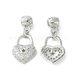 Rack Plating Eco-Friendly Brass Micro Pave Clear Cubic Zirconia European Dangle Charms&nbsp;KK-K330-46P