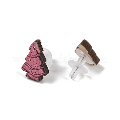 Wood Stud Steel Needle Earrings&nbsp;EJEW-U016-04P-01