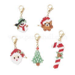 5Pcs Christmas Themed Glass Seed Beaded Pendant Decorations&nbsp;HJEW-MZ00341