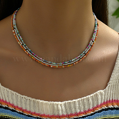 3Pcs Bohemian Round Rainbow Glass Seed Beaded 3 Layer Necklaces for Women&nbsp;DY1745