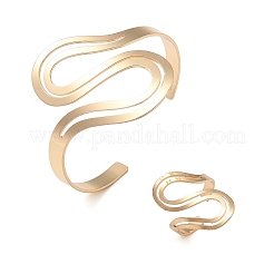 Alloy S-shape Cuff Bangle & Ring Sets for Women&nbsp;SJEW-C005-02G