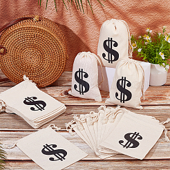 Black Dollar Sign Printed Cotton Cloth Drawstring Bgas&nbsp;ABAG-WH0083-012