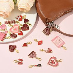 12Pcs 12 Styles Valentine's Day Heart Alloy Enamel Pendant Decorations&nbsp;HJEW-FS00078-01