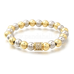 Brass Micro Pave Cubic Zirconia Beads Stretch Bracelets for Women Men&nbsp;BJEW-H201-01A-GP