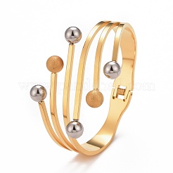 201 Stainless Steel Balls Open Cuff Bangle&nbsp;BJEW-G648-01G