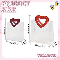 10Pcs 2 Styles Frosted Translucent Rectangle PVC Plastic Storage Bags with Red PU Leather Heart Hole Handles&nbsp;ABAG-YW0001-24