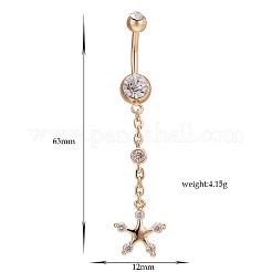 Piercing Jewelry Real 18K Gold Plated Brass Rhinestone Star Navel Ring Belly Rings&nbsp;AJEW-EE0001-69
