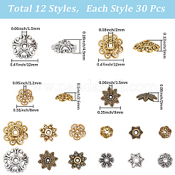 360Pcs 12 Styles Tibetan Style Alloy Bead Caps&nbsp;TIBE-SC0002-37