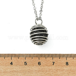 Round Natural Lava Rock Spring Wire Bead Cage Pendant 304 Stainless Steel Cable Chain Necklaces for Women&nbsp;NJEW-JN06159
