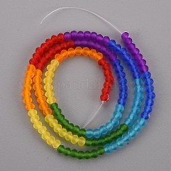 Rainbow Color 7 Colors Transparent Frosted Glass Beads Strands&nbsp;FGLA-YW0001-01