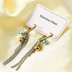 304 Stainless Steel Micro Pave Clear Cubic Zirconia Plastic Pearl Hoop Earrings&nbsp;EJEW-D308-05PG
