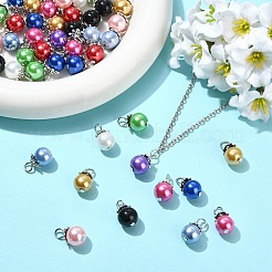 50Pcs 10 Colors Glass Pearl Round Bead Pendants&nbsp;PALLOY-YW00151