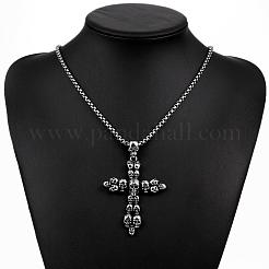 Rock Punk 316L Surgical Stainless Steel Human Skeleton Cross Pendant Necklaces For Men&nbsp;NJEW-BB01199