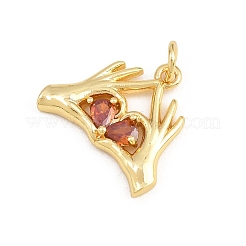 Brass Micro Pave Orange Red Cubic Zirconia Pendants&nbsp;KK-E798-03G