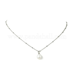 Natural Cultured Freshwater Pearl Potato Pendant 304 Stainless Steel Satellite Chain Necklaces for Women&nbsp;NJEW-JN06346-01