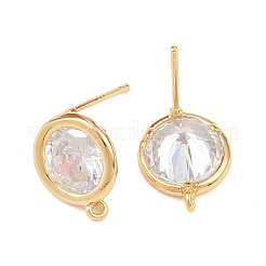 Brass Micro Pave Clear Cubic Zirconia Stud Earring Findings&nbsp;KK-Z133-01G-02