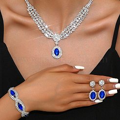 Oval & Horse Eye Brass Rhinestone Necklaces & Bracelets & Earring Sets&nbsp;FS-WG182CE-01