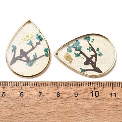 Brass & Transparent Epoxy Resin & Dried Flower Pendants&nbsp;RESI-G133-03G-01