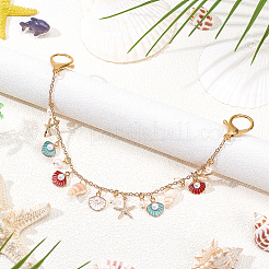 Natural Shell & Alloy Enamel Shell Shape Starfish Charm Iron Bag Decorative Chains&nbsp;HJEW-ME00044