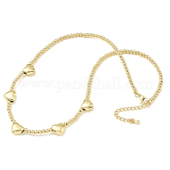 Brass Round Heart Beaded Necklaces&nbsp;NJEW-Z120-01G