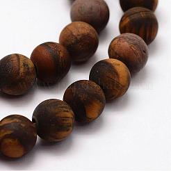 Frosted Natural Tiger Eye Beads Strands&nbsp;G-F364-18-8mm
