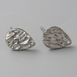 304 Stainless Steel Textured Geometry Stud Earring Findings with Hole&nbsp;STAS-WH0027-54J