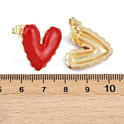 Brass Enamel Heart Stud Earrings&nbsp;EJEW-L273-01G-01