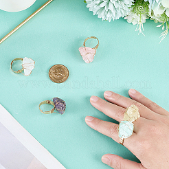 5Pcs 5 Styles Natural Yellow Quartz & Fluorite & Rose Quartz & Amethyst & Quartz Crystal Adjustable Finger Rings&nbsp;RJEW-FG0001-02