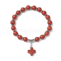 Natural Red Jasper Cross Charm Bracelets&nbsp;BJEW-JB12259-02