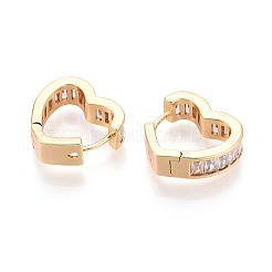 Brass Micro Pave Clear Cubic Zirconia Heart Hoop Earrings&nbsp;EJEW-T048-27G