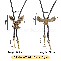 2Pcs 2 Styles Alloy Eagle Pendant Bolo Tie Necklaces&nbsp;NJEW-HY0001-16