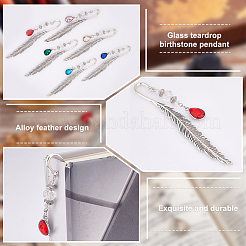 Glass Teardrop Birthstone Pendant Bookmarks&nbsp;AJEW-PH01546