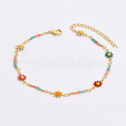 Flower Brass Enamel Link Anklets&nbsp;WG09DCF-01