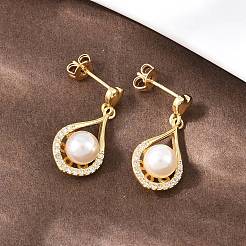 Teardrop Brass Micro Pave Clear Cubic Zirconia Dangle Stud Earrings&nbsp;EJEW-C172-07G