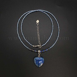 Natural Gemstone Heart Pendant Colorful Glass Seed Beads Beaded Necklaces for Women&nbsp;VA8487-6