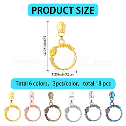 18Pcs 6 Colors Alloy Zipper Sliders with Wreath Charm&nbsp;FIND-GF0008-40