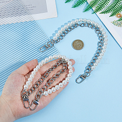 Aluminum & White Plastic Imitation Pearl Double Layer Decorative Purse Chains&nbsp;FIND-WH00670-127A