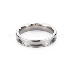 304 Stainless Steel Grooved Finger Ring Settings&nbsp;STAS-WH0039-01A-P