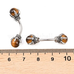 316 Stainless Steel Dragon Claw with Natural Stone Ball Curved Barbell Belly Rings&nbsp;AJEW-C044-06AS-01