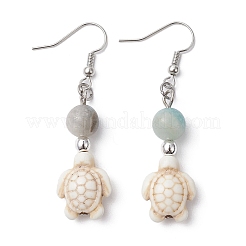 Synthetic Turquoise & Natural Flower Amazonite Dangle Earrings with Brass Pins for Women&nbsp;EJEW-JE05316