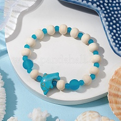 Synthetic Turquoise & Wood & Glass Beaded Stretch Bracelets for Boys Girls&nbsp;BJEW-JB11125-03