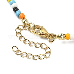 Natural Shell Evil Eye & Pearl Bib Necklace with Glass Seed Beaded Chains&nbsp;NJEW-TA00104