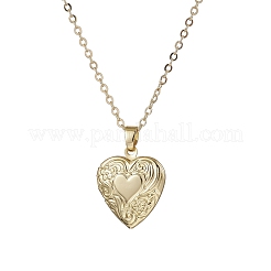 Brass Flower Heart Locket Pendant Cable Chain Necklaces for Women&nbsp;NJEW-JN05235