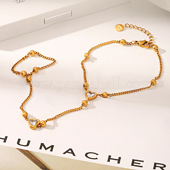 304 Stainless Steel Pave Clear Cubic Zirconia Heart Link Ring Bracelets for Women&nbsp;WGBEB4D-01