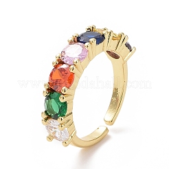 Colorful Cubic Zirconia Open Cuff Ring&nbsp;RJEW-I093-03LG